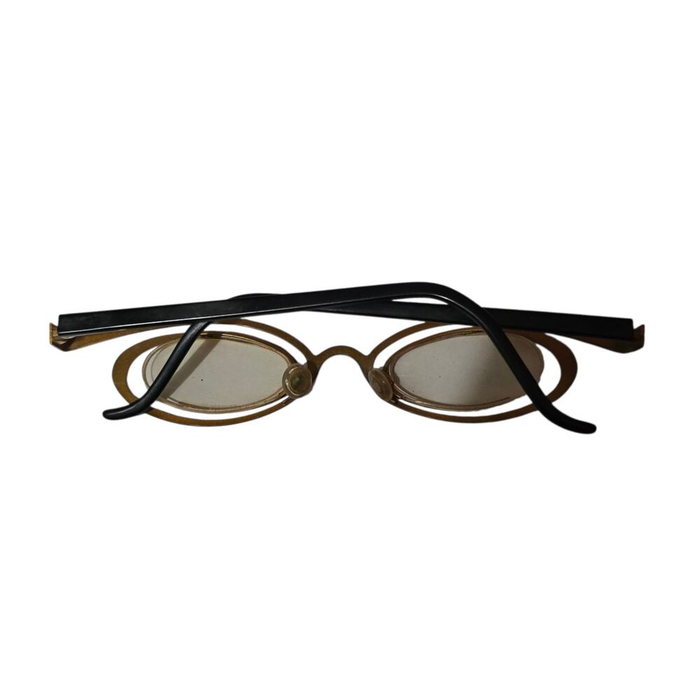 Vintage Theo Belgium Eyeglasses Gold & Black Oval Avant-Garde Frames - Picture 2 of 5